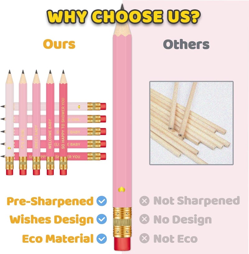 Vusnud 50Pcs - Baby Shower Sharpened Half Pencils with Erasers, Pre-sharpened Pencils for Baby Shower Games, 4 Inches - Image 2